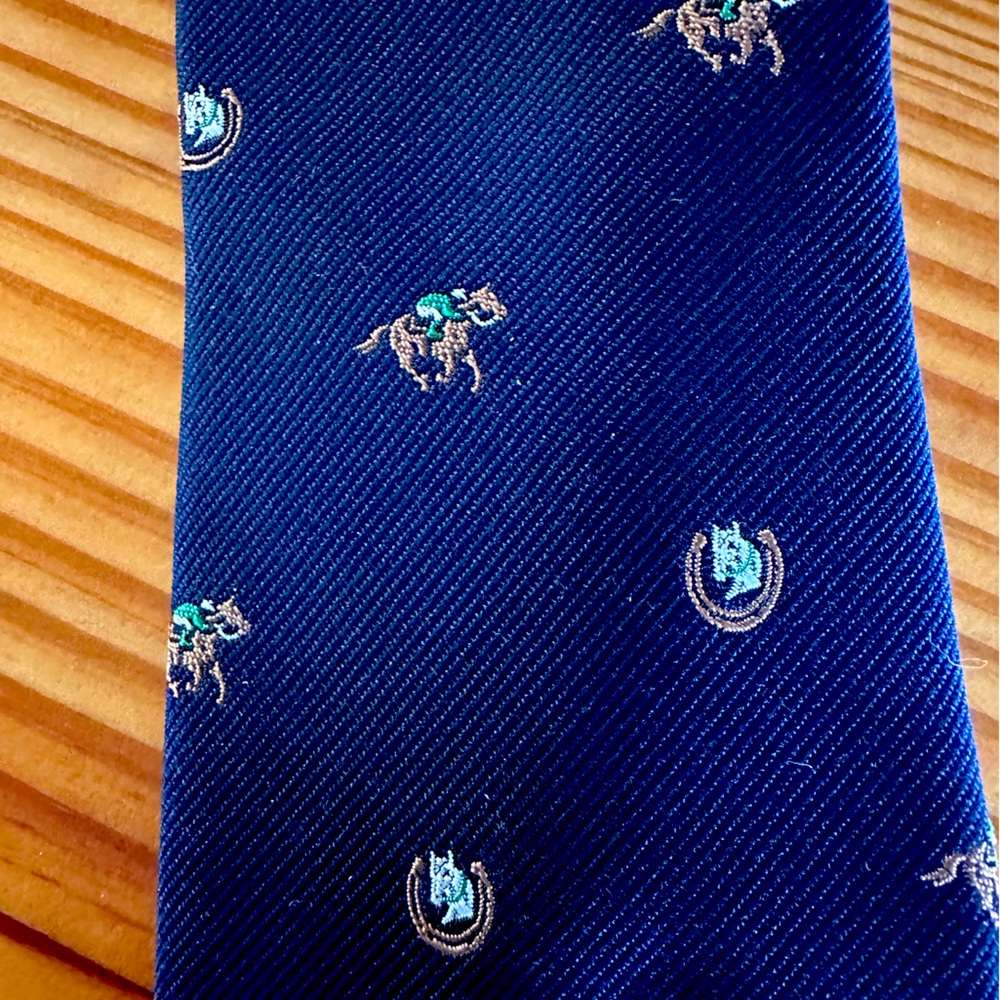 Navy blue horse racing men’s tie